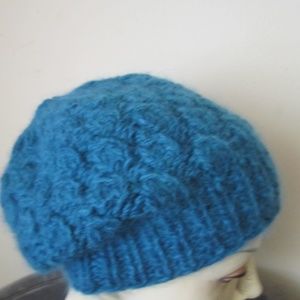 winter hat hand knit in blue - size S/M